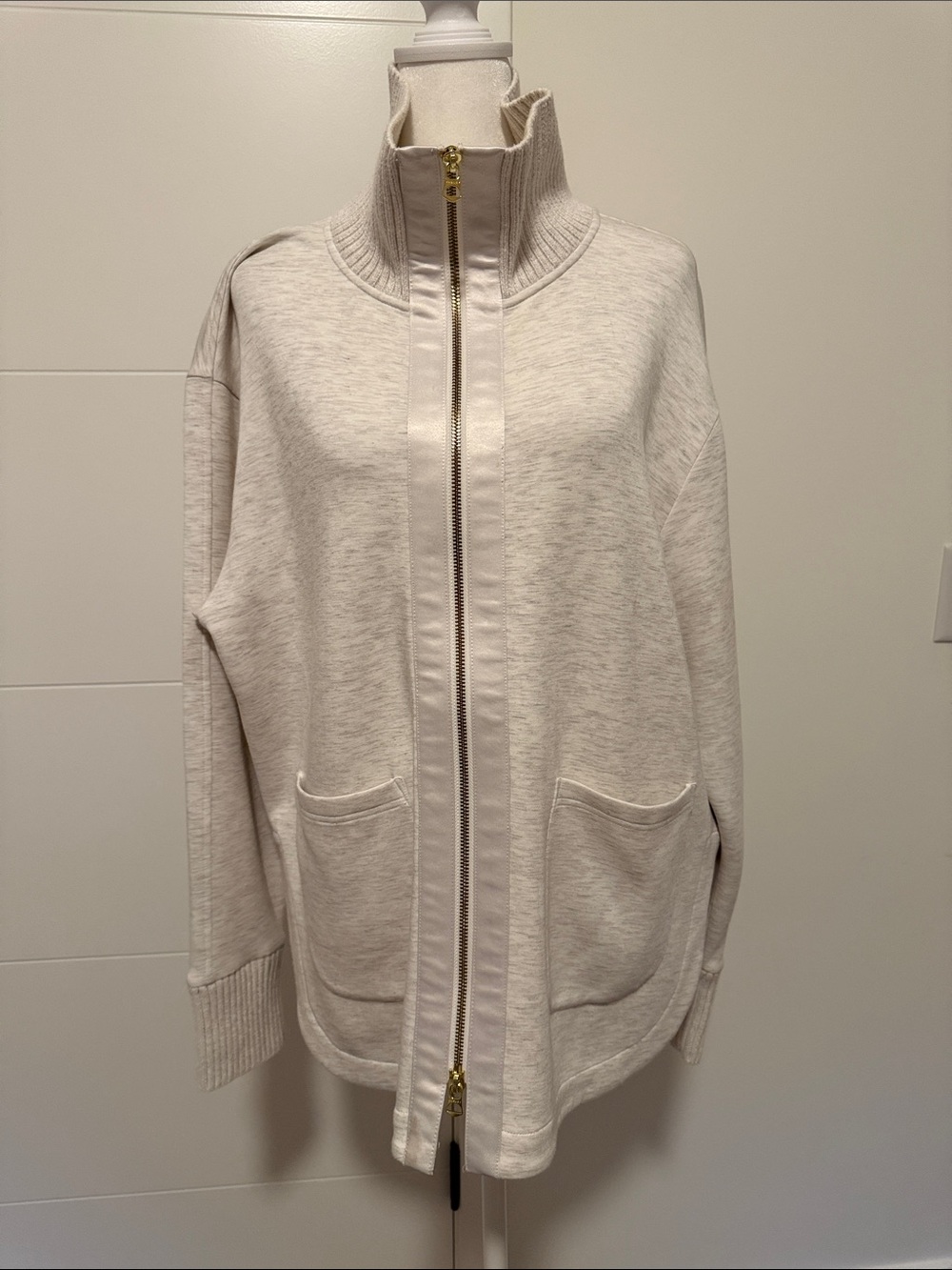 Varley Niamh Zip-Through Sweat Ivory Marl - size medium